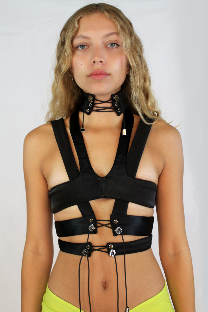 Black top with cutouts and lacing details, Reconstruct Collective