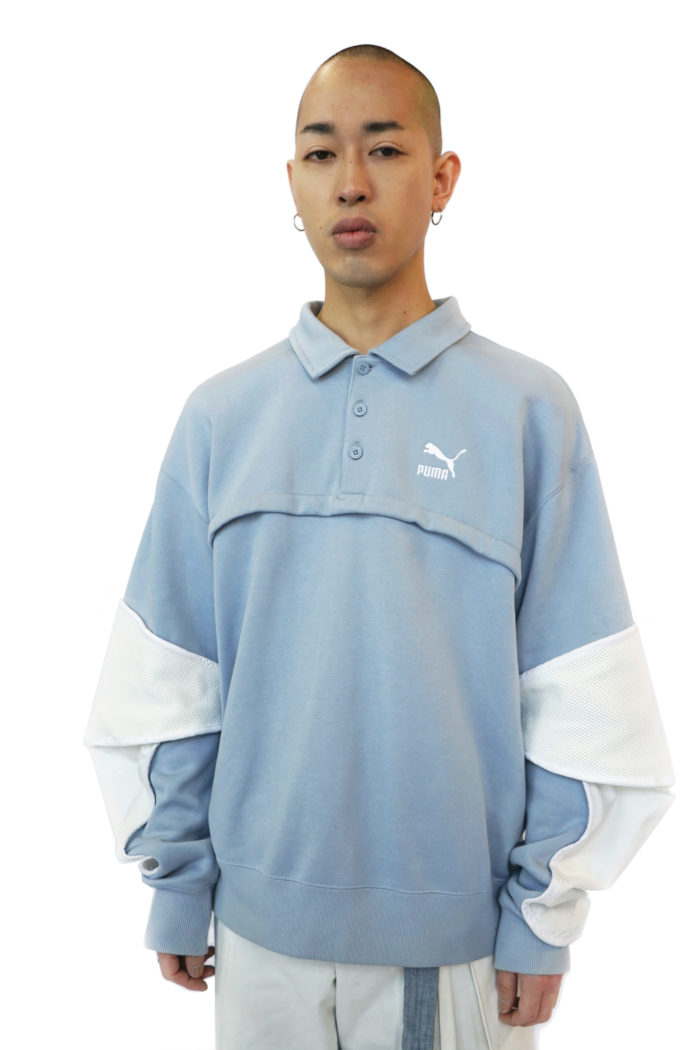 Oversized sweater with wide sleeves, babyblue, white panels, Puma by Reconstruct