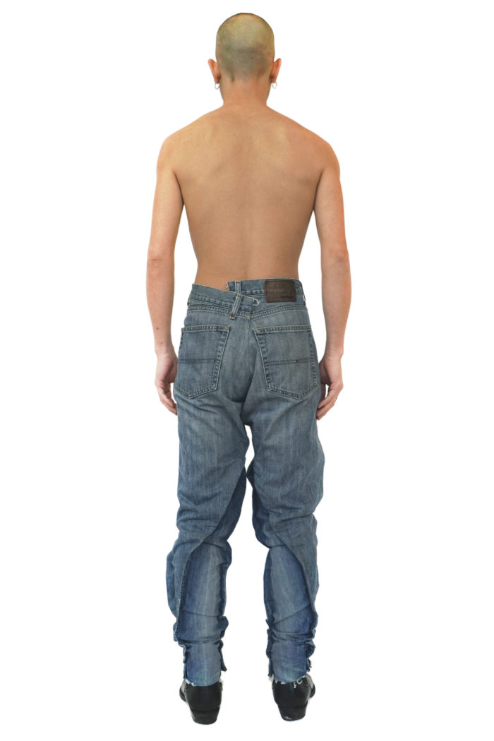 Reconstructed jeans, twisted leg, from brand Reconstruct