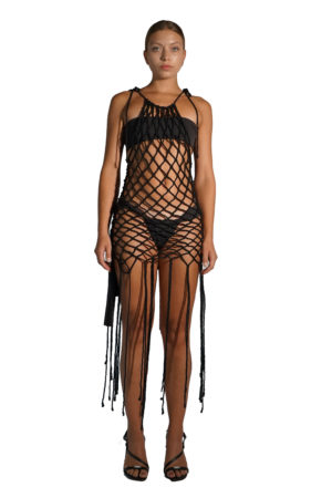 Macramé dress in black made sustainably by Reconstruct