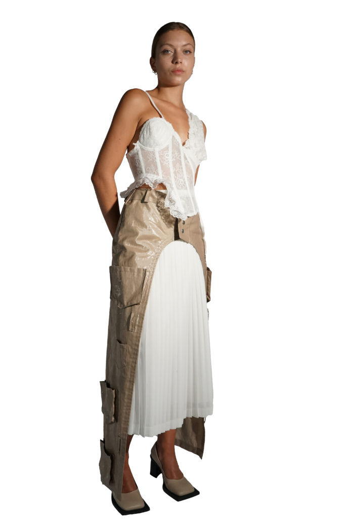 Cargo style deconstructed skirt with pocket and pleat details by Reconstruct
