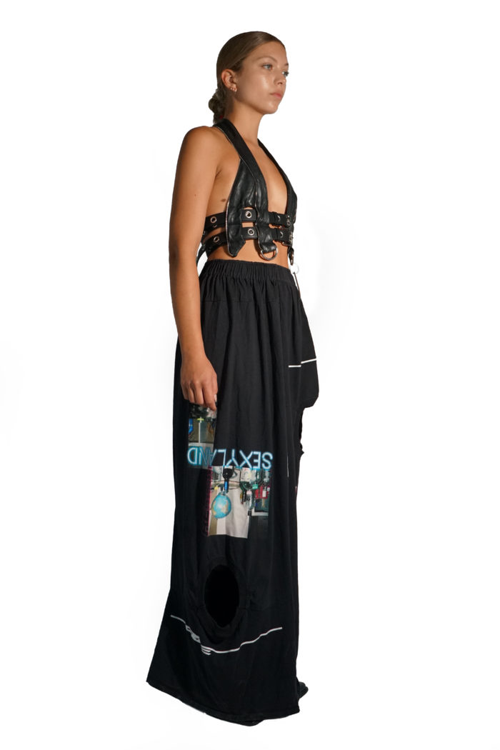 Long black skirt made from overstock Sexyland T-shirts by Reconstruct